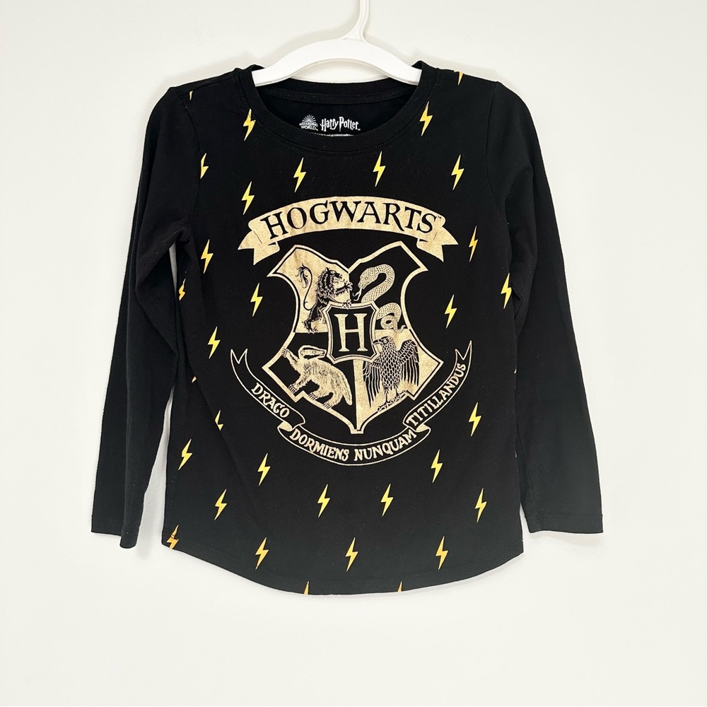 Harry Potter Wizarding World Girl's size 10/12 Long Sleeve Black Tee Gold Foil